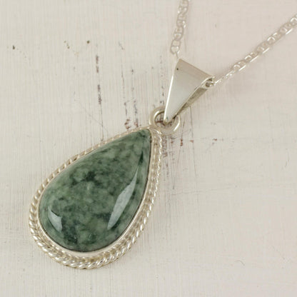 Quetzal Jade & Sterling Silver Pendant Necklace