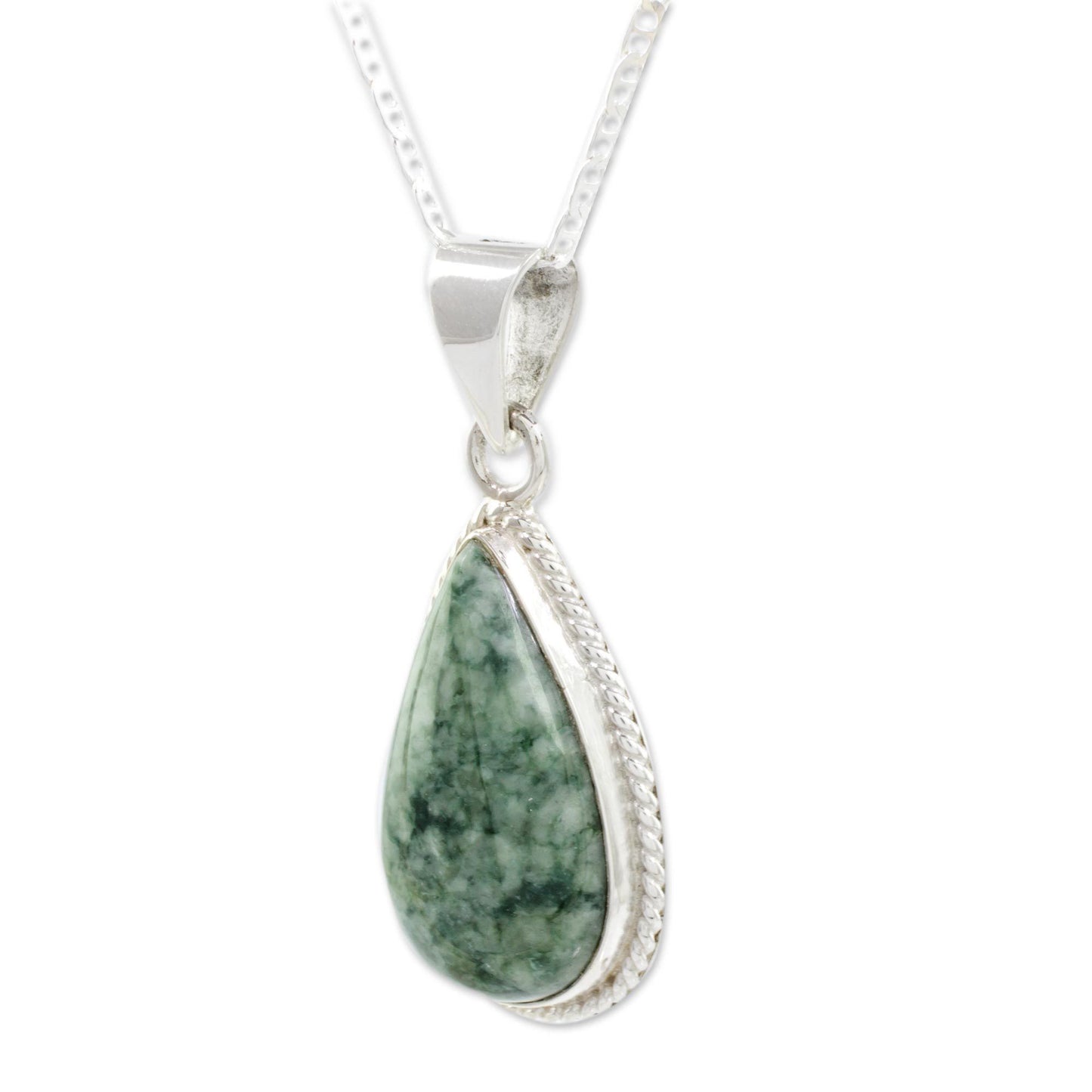 Quetzal Jade & Sterling Silver Pendant Necklace