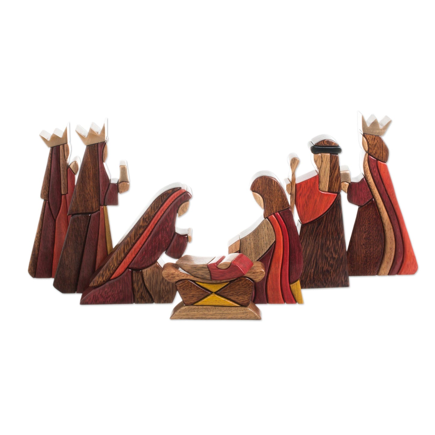 Gifts for Baby Jesus Wood Nativity Scene Set of 8 Pcs Handmade Peru