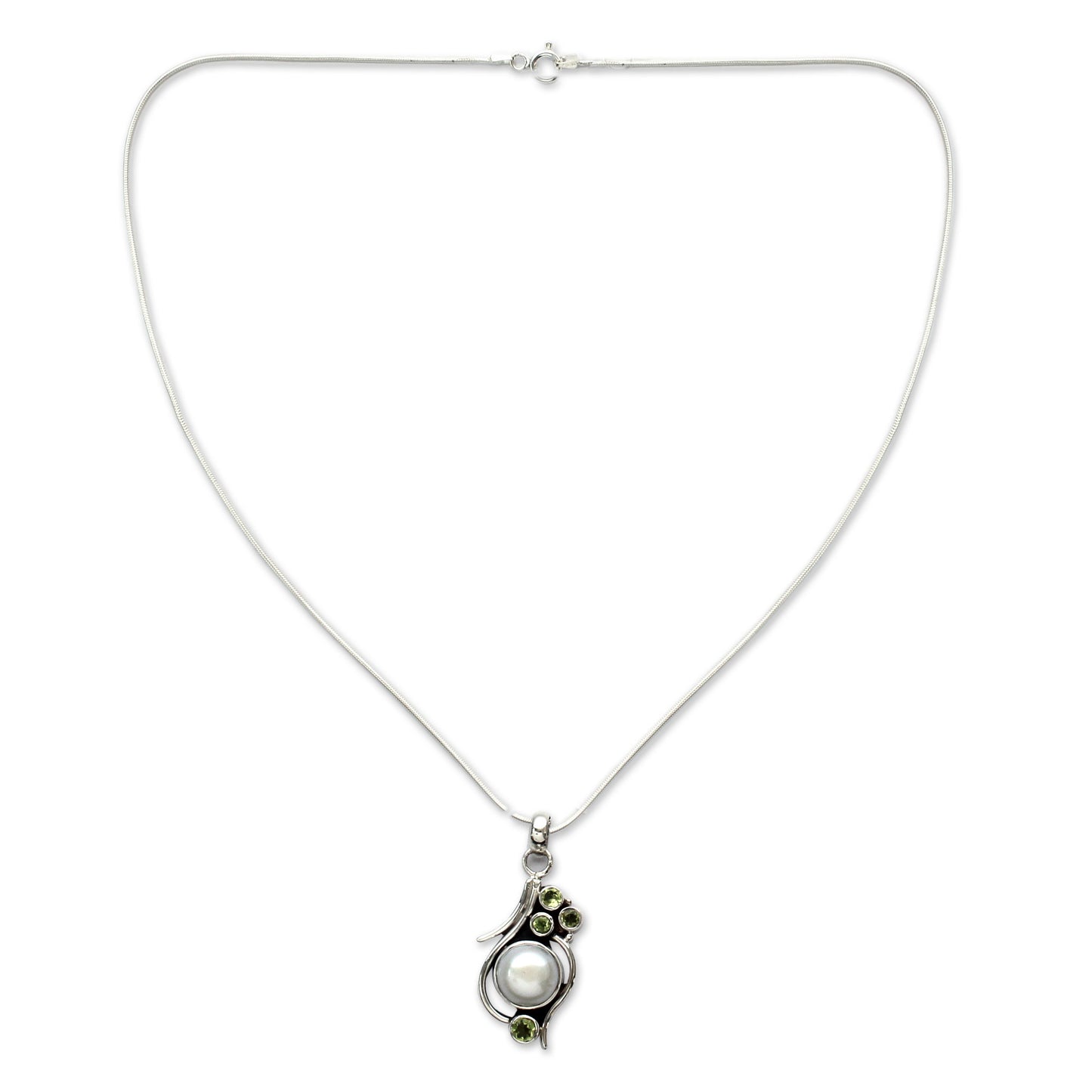 Sweet Dreams Cultured Pearl Peridot and Sterling Silver Necklace