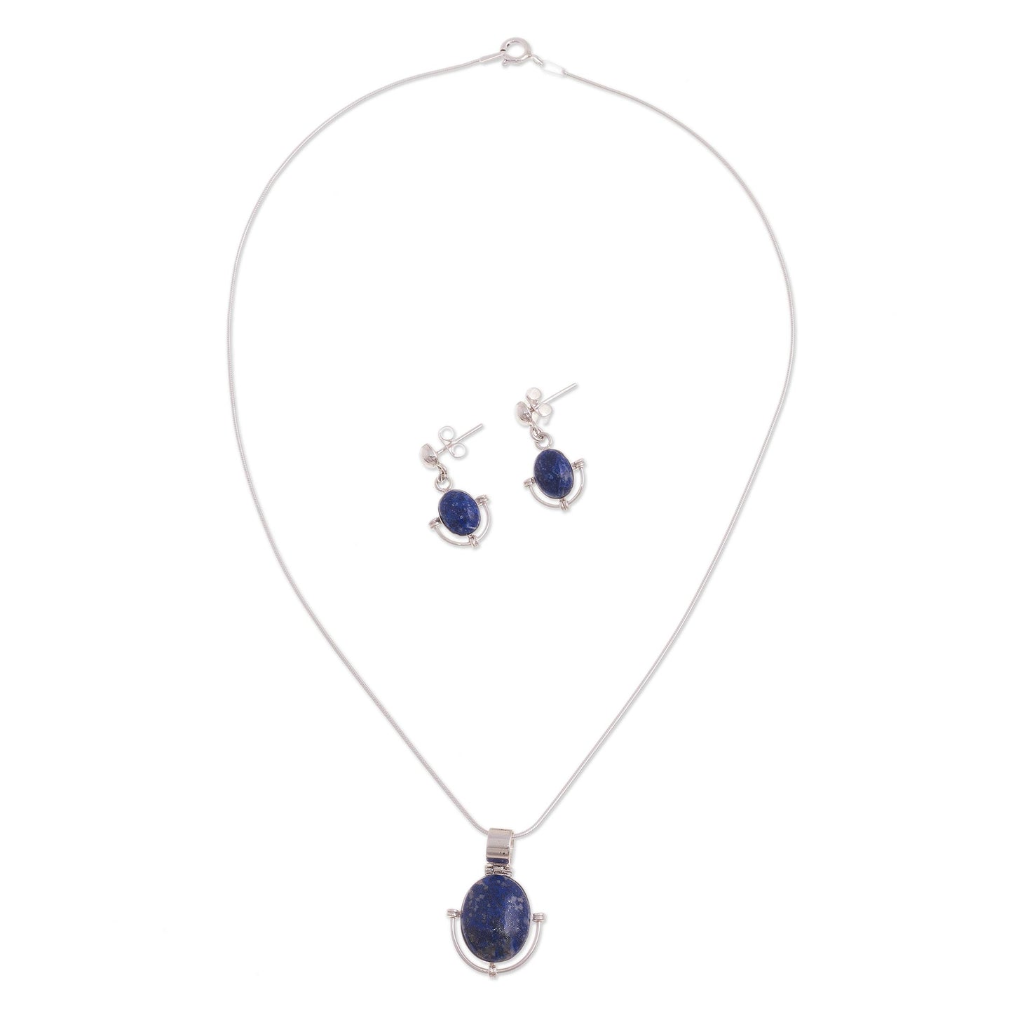 Mystique Handcrafted Lapis Lazuli Pendant and Earrings Jewelry Set