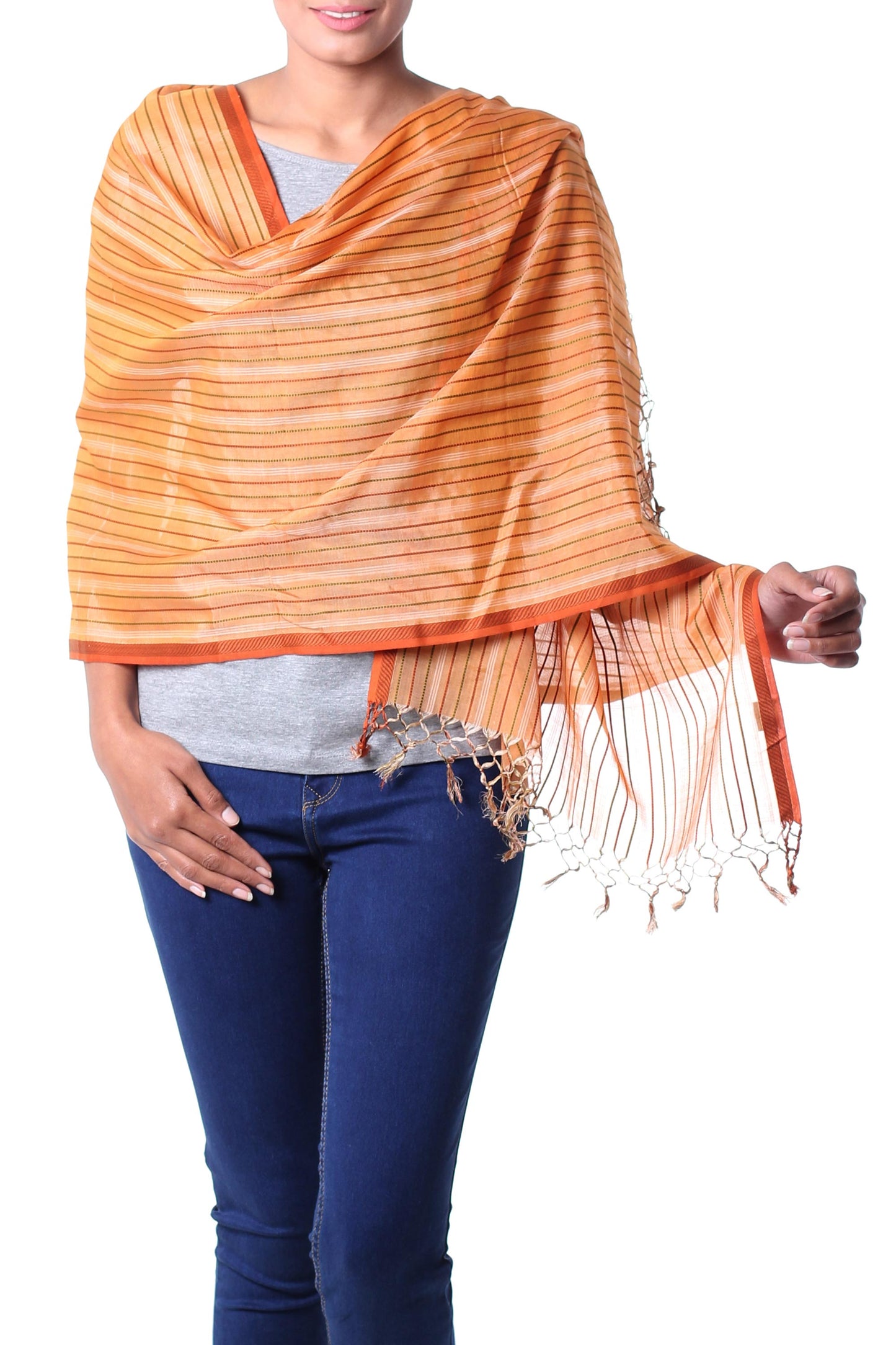 India Sunset Cotton and silk shawl