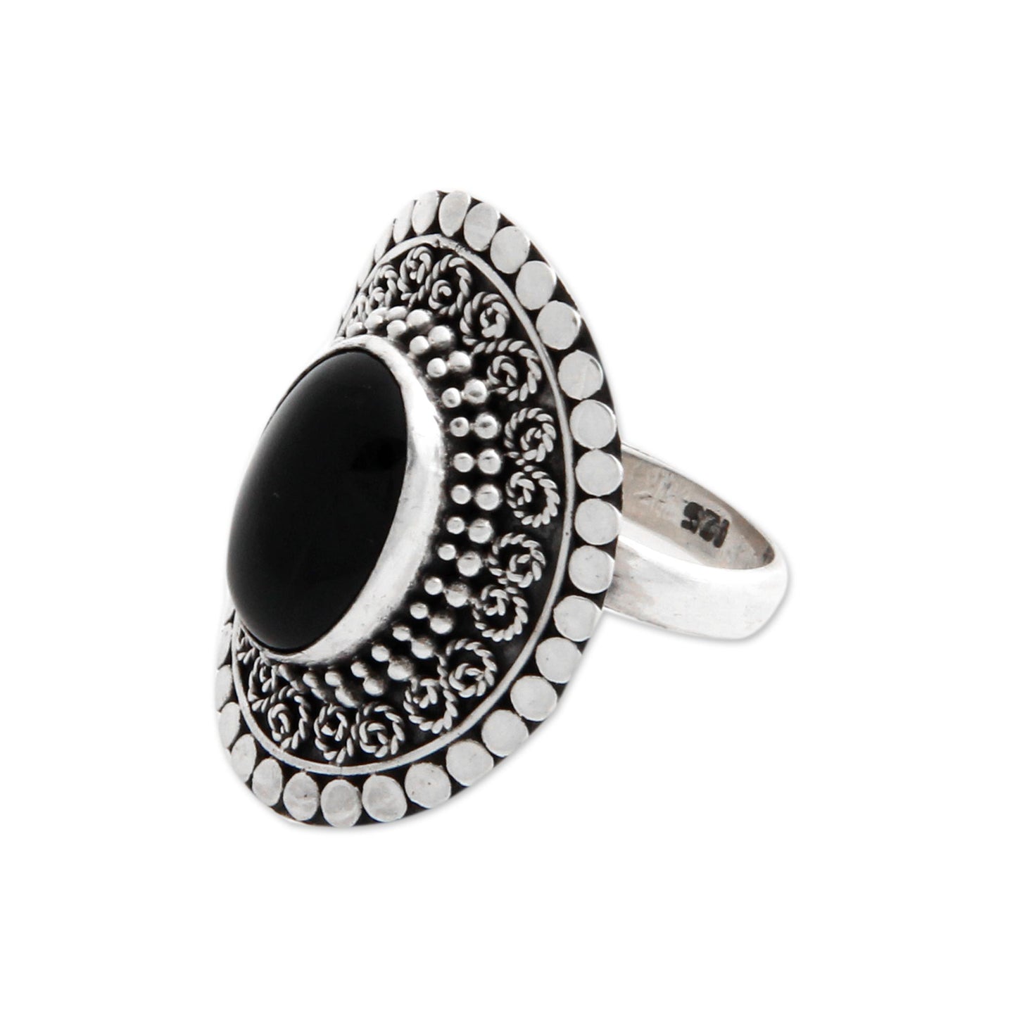 Majesty Halo Sterling Silver and Onyx Cocktail Ring