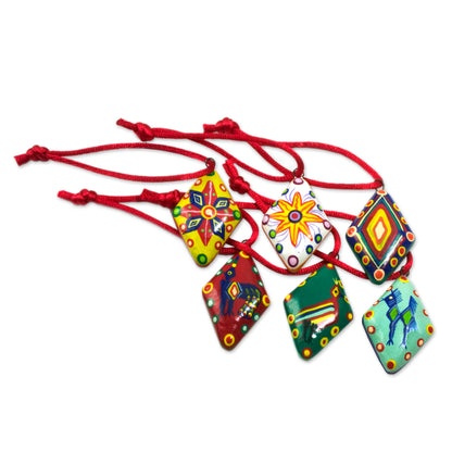 Festive Guatemala Ceramic Ornaments - Set of 6