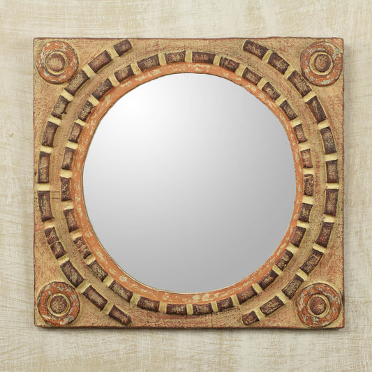 African Tradition Rustic Wood Wall Mirror