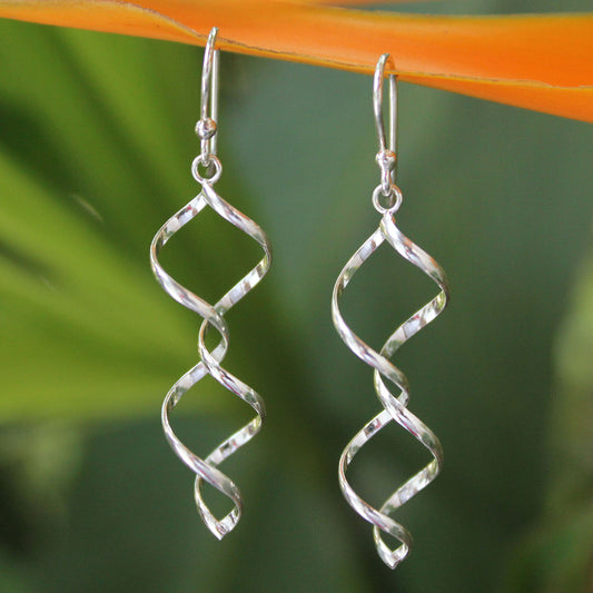 Songkran Joy Silver Spiral Dangle Earrings