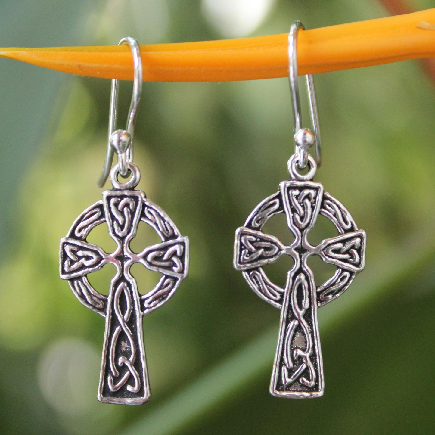 Celtic Cross Silver Dangle Earrings