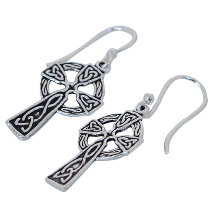 Celtic Cross Silver Dangle Earrings