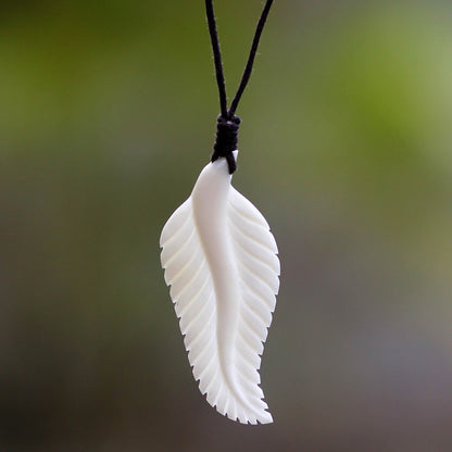 Javanese Fern Hand Carved Cow Bone Pendant Necklace