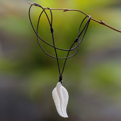 Javanese Fern Hand Carved Cow Bone Pendant Necklace