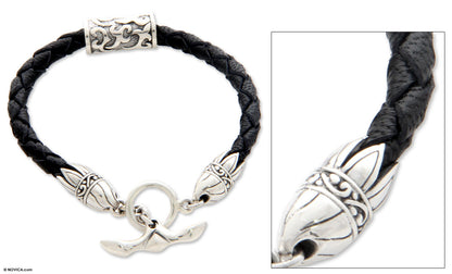 Tribal Scroll Sterling Silver Leather Bracelet