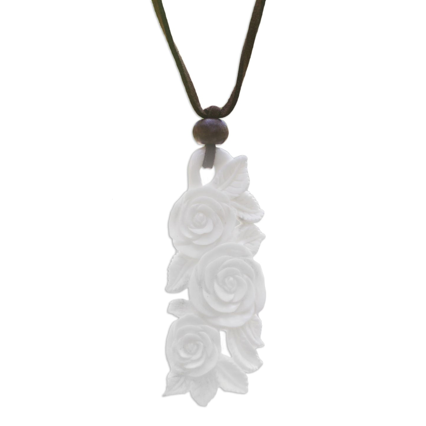 Rose Bouquet Carved Cow Bone Flower Necklace