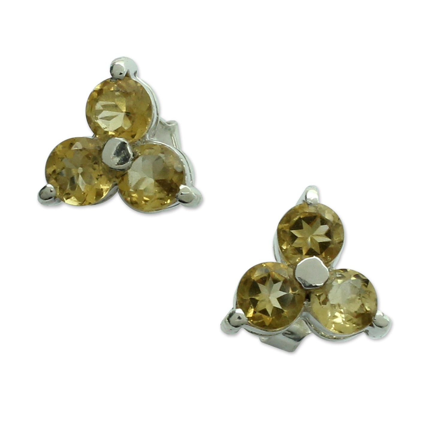 Chennai Stars Hand Made Sterling Silver and Citrine Stud Earrings