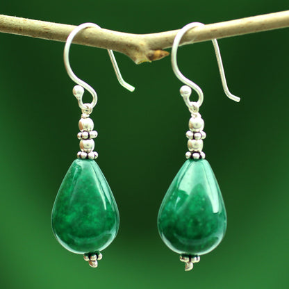 Emerald Dewdrop Sterling Silver Earrings