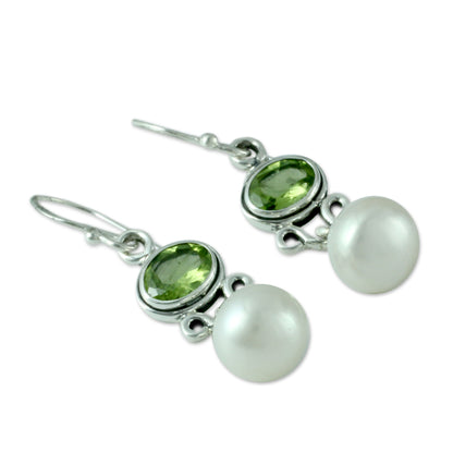 Verdant Light Sterling Silver Jewelry Pearl and Peridot Earrings