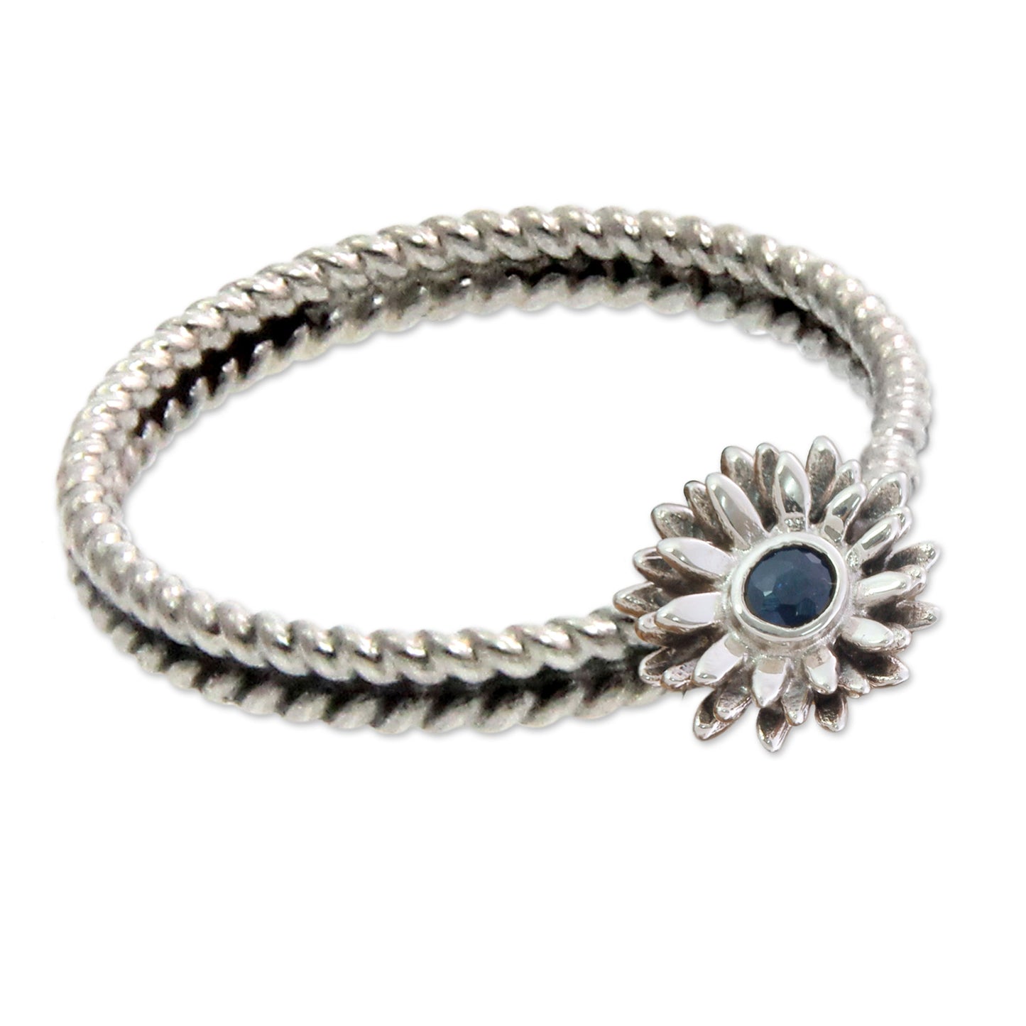 September Aster Floral Sterling Silver and Sapphire Ring