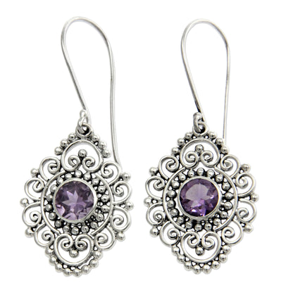 Royal Medallion Sterling Silver and Amethyst Dangle Earrings