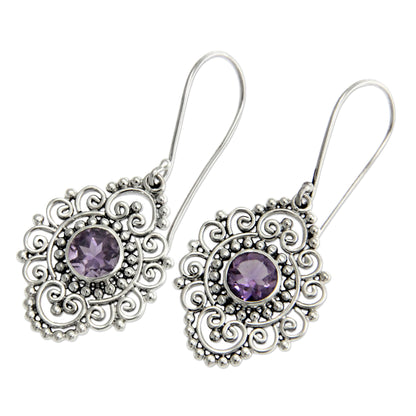 Royal Medallion Sterling Silver and Amethyst Dangle Earrings