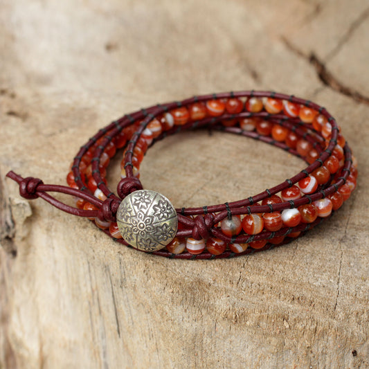 Forest Flower Hand Made Carnelian Wrap Bracelet