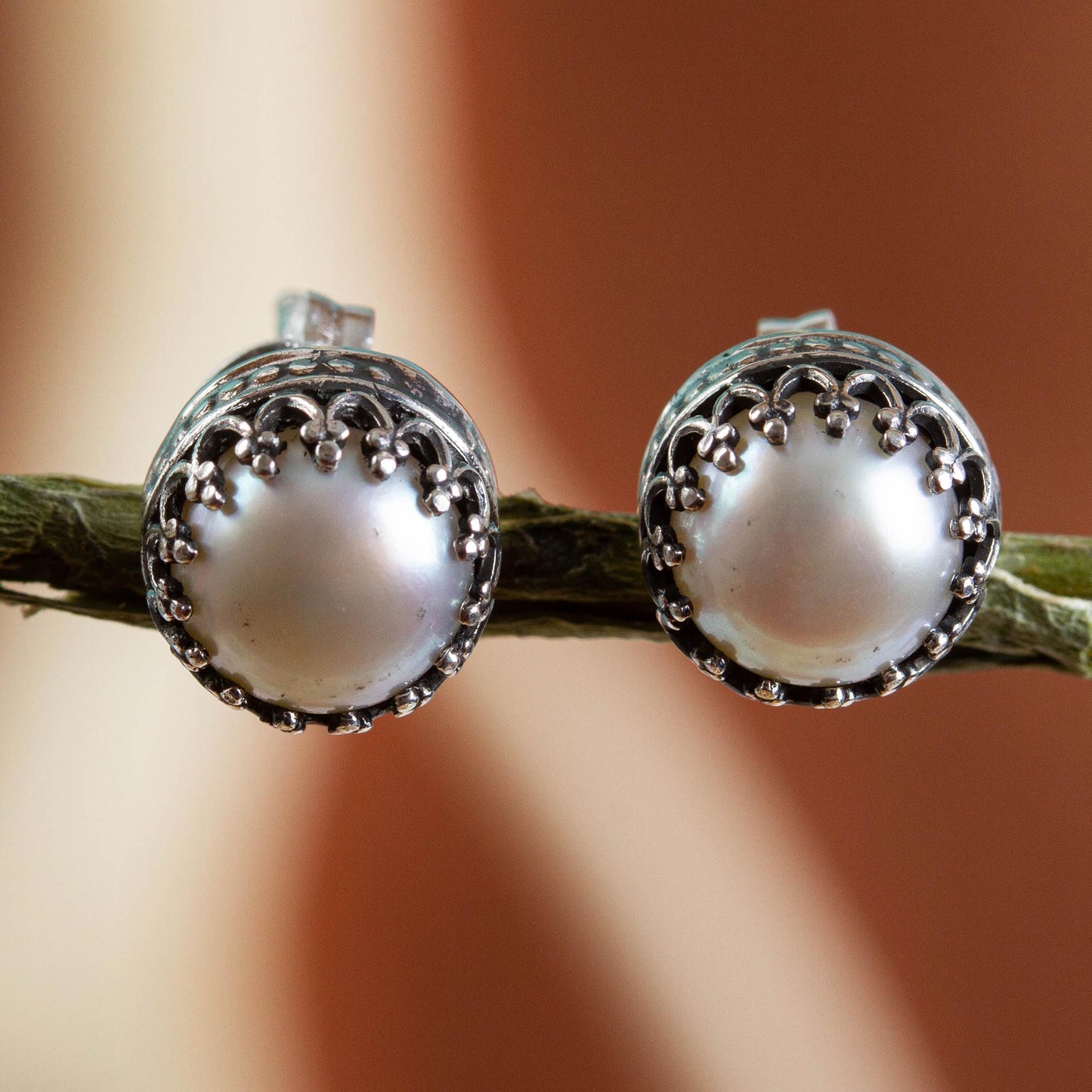 Taxco Royalty Hand Crafted Bridal Earrings Fine Silver with Pearls