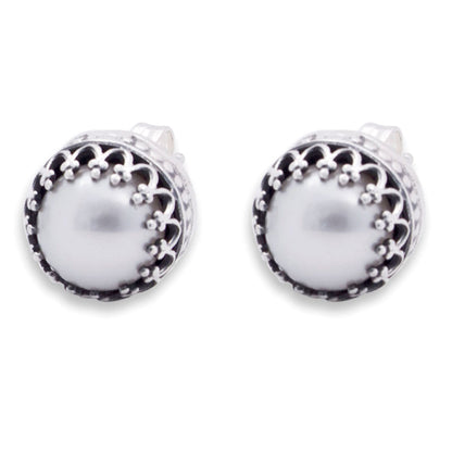 Taxco Royalty Hand Crafted Bridal Earrings Fine Silver with Pearls