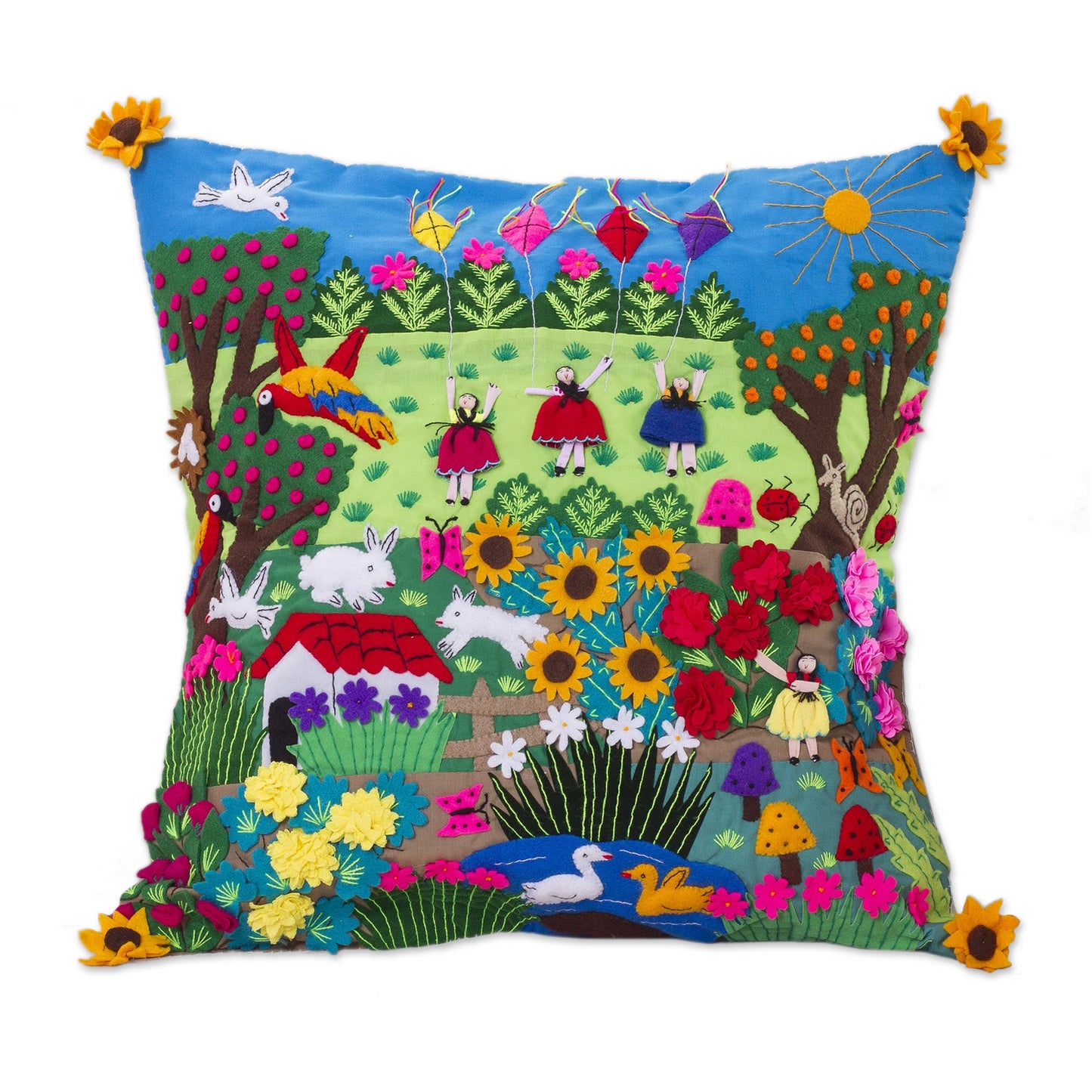 Spring Fun Fair Trade Folk Art Patterned Applique Cushion Cover