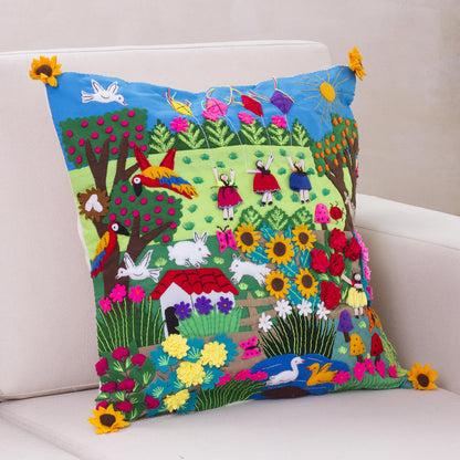 Spring Fun Fair Trade Folk Art Patterned Applique Cushion Cover