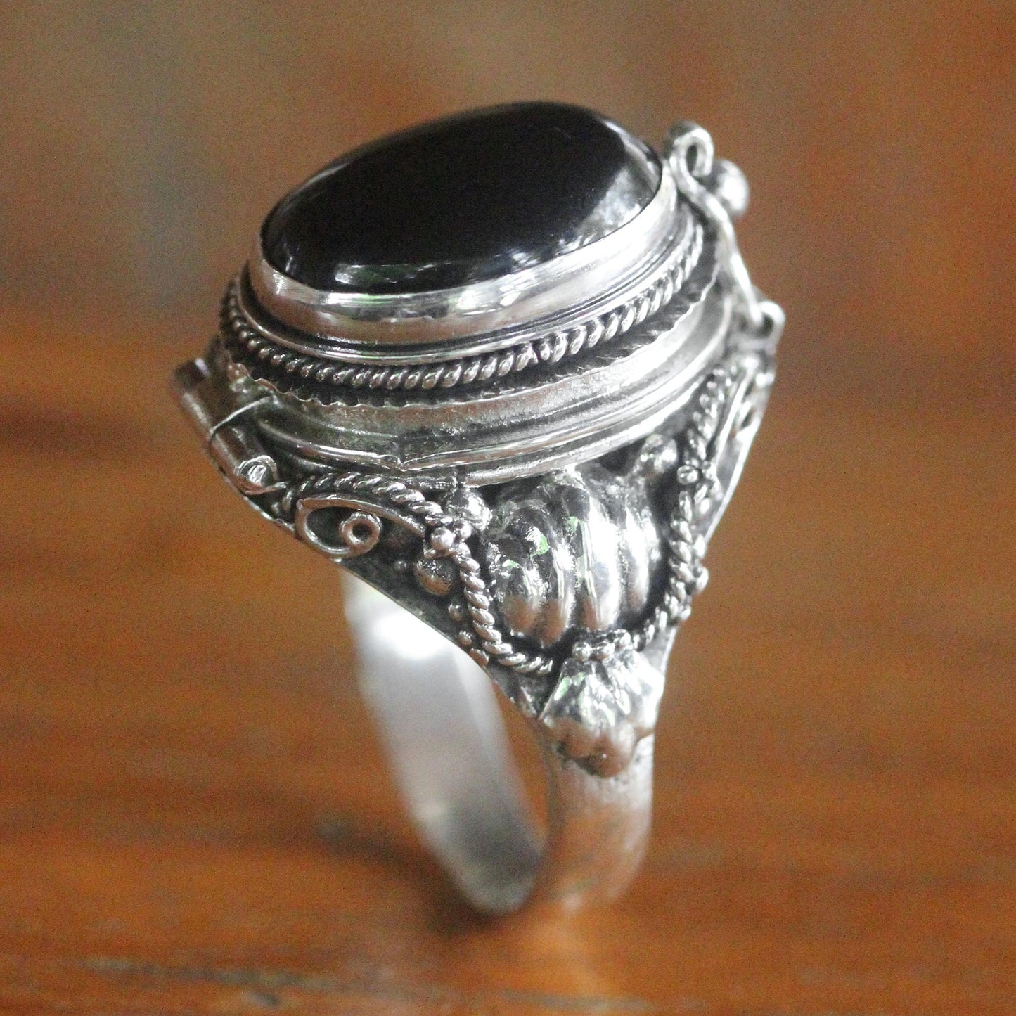 Goth Secrets Sterling Silver Ring with Onyx Top Compartment