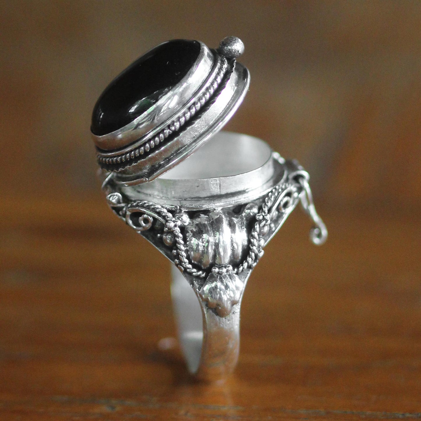 Goth Secrets Sterling Silver Ring with Onyx Top Compartment