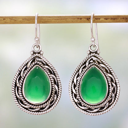 Green Palace Memories Handcrafted Sterling Silver and Green Onyx Dangle Earrings