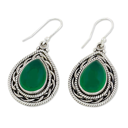 Green Palace Memories Handcrafted Sterling Silver and Green Onyx Dangle Earrings