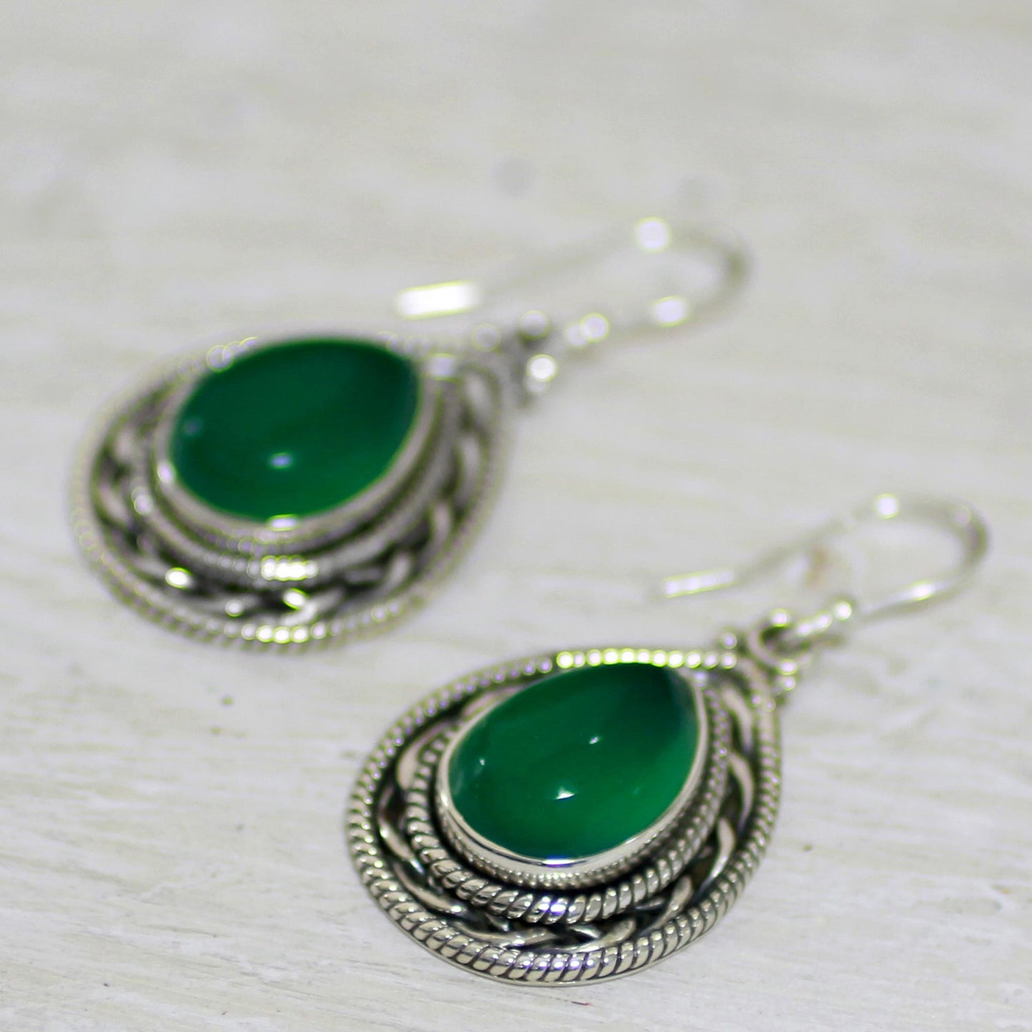 Green Palace Memories Handcrafted Sterling Silver and Green Onyx Dangle Earrings