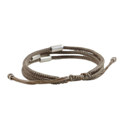 Hill Tribe Friend in Khaki Thai Silver Braided Bracelet