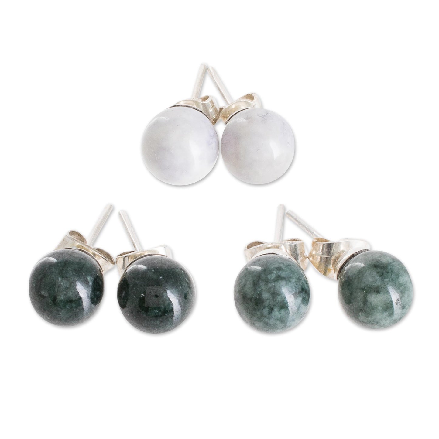 Maya Moons Handmade Sterling Silver Jade Stud Earrings (Set of 3)