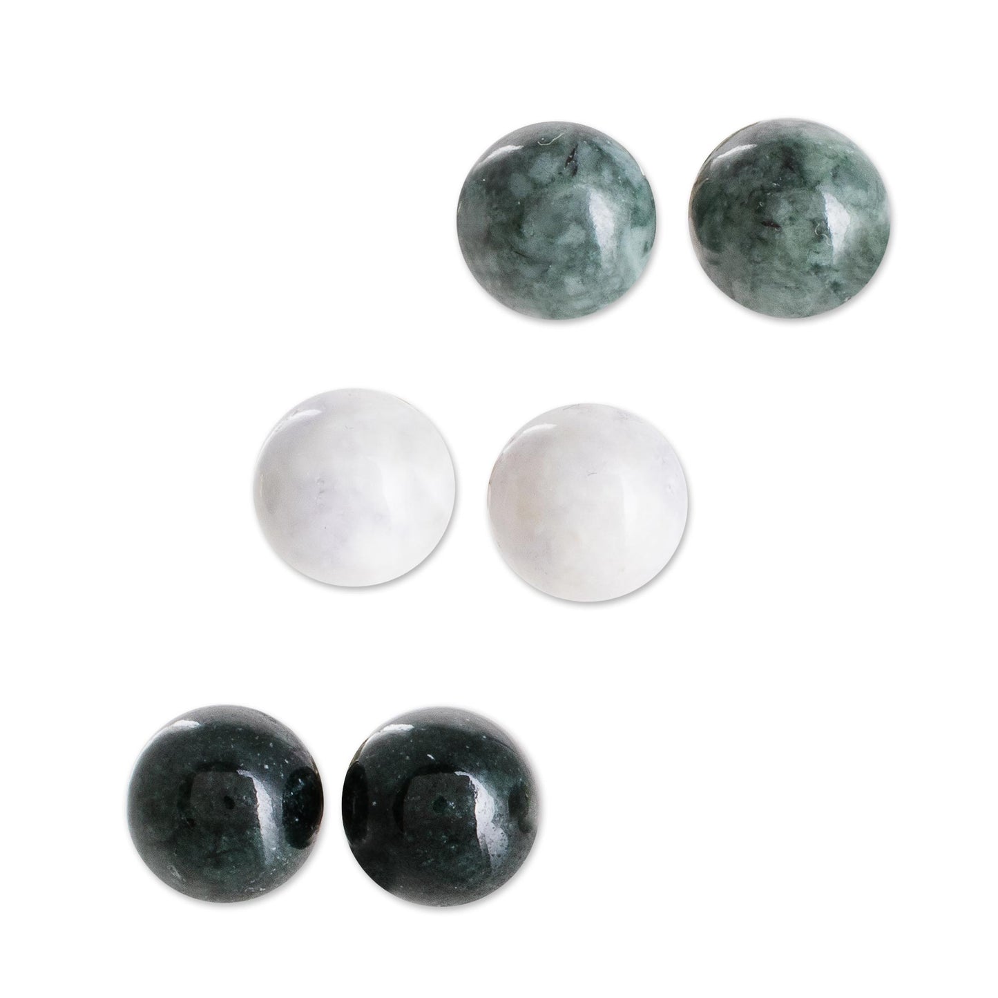 Maya Moons Handmade Sterling Silver Jade Stud Earrings (Set of 3)