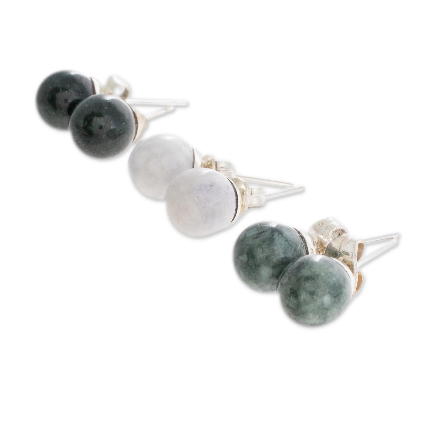 Maya Moons Handmade Sterling Silver Jade Stud Earrings (Set of 3)