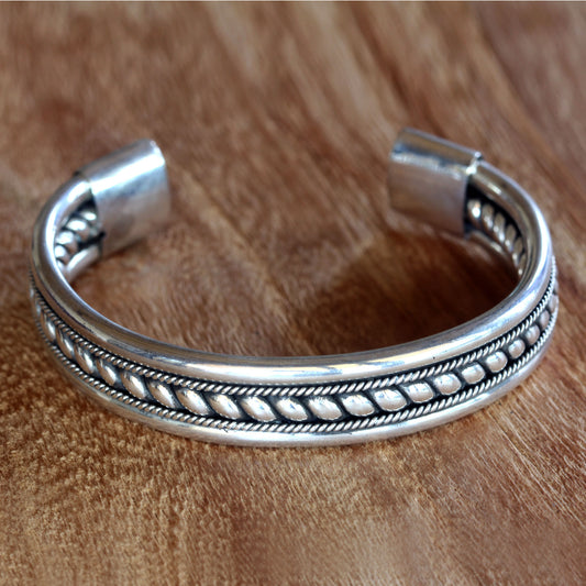 Strength of Celuk Modern Sterling Silver Cuff Bracelet Handcrafted in Bali