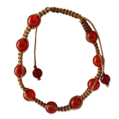 Blissful Energy Cotton and Carnelian Artisan Crafted Shambhala Bracelet