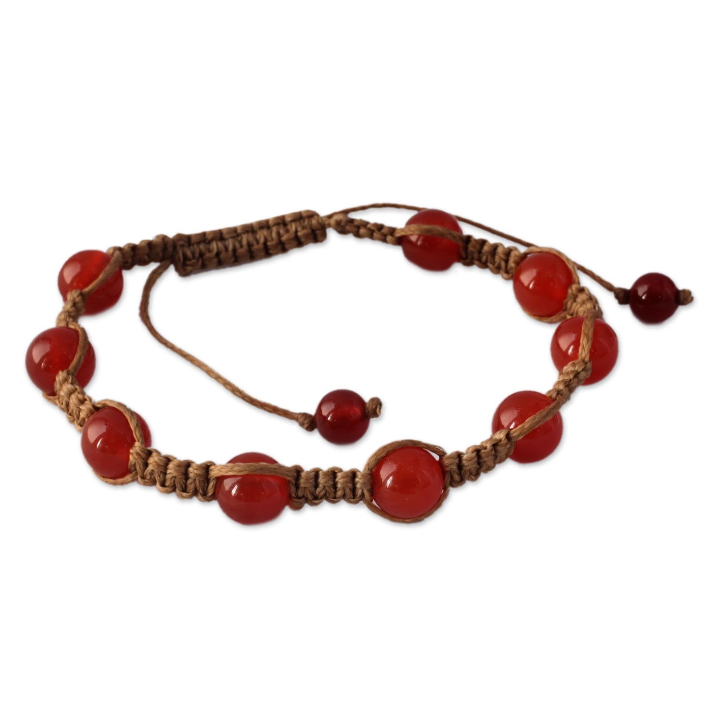 Blissful Energy Cotton and Carnelian Artisan Crafted Shambhala Bracelet