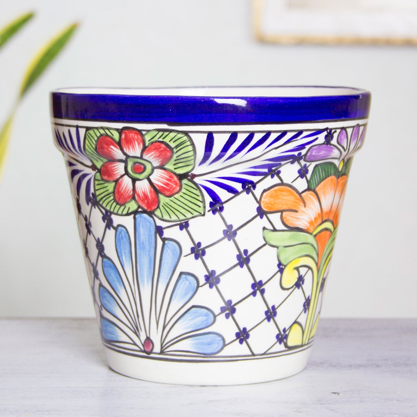 Wild Flowers Majolica Ceramic Flower Pot