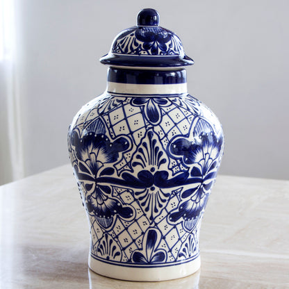 Cobalt Legacy Unique Talavera Style Ceramic Ginger Jar