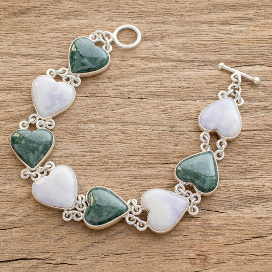 Soul Mates Handcrafted Heart Shaped Sterling Silver Link Jade Bracelet