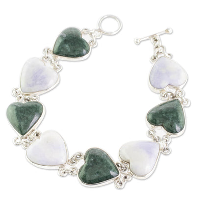 Soul Mates Handcrafted Heart Shaped Sterling Silver Link Jade Bracelet