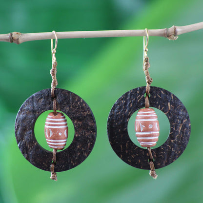 Medieval Hoops Handmade African Coconut Shell Dangle Earrings