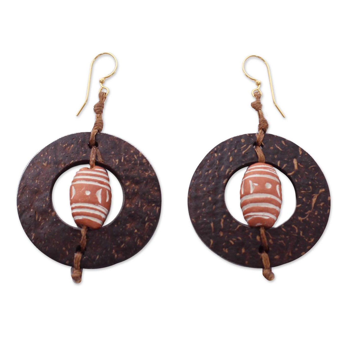 Medieval Hoops Handmade African Coconut Shell Dangle Earrings