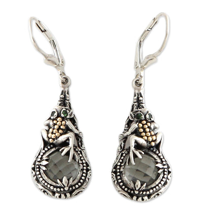 Tropical Frog Prasiolite and Sterling Silver Dangle Earrings