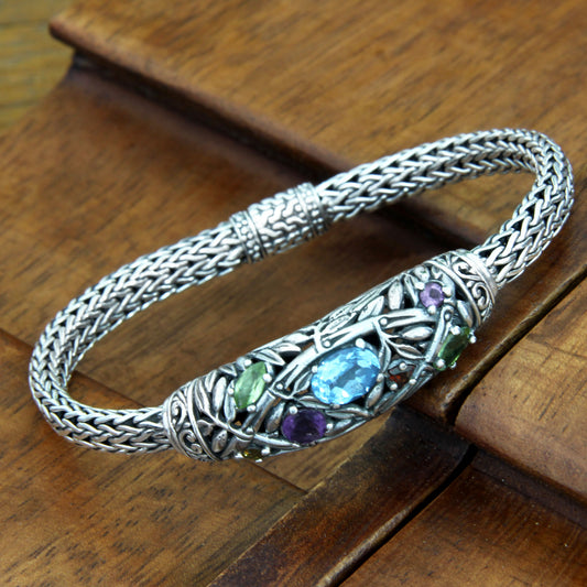 Bamboo Blossoms Blue topaz and peridot braided bracelet