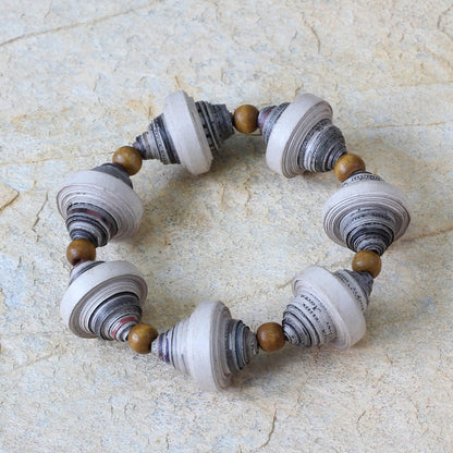 Golden Dawn Handcrafted Modern Recycled Paper Beaded Bracelet