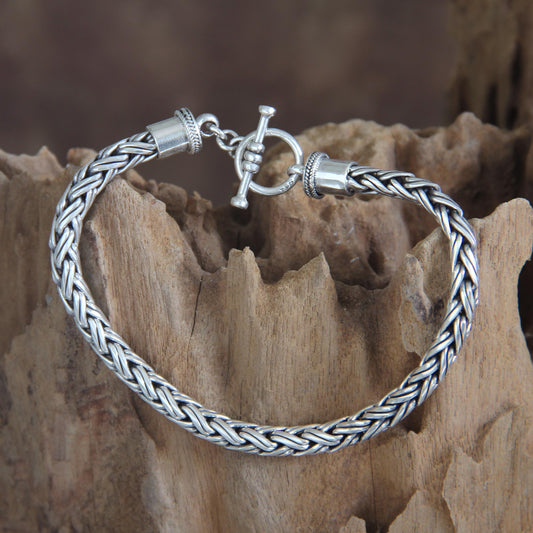 Balinese Python Men's Sterling Silver Chain Bracelet from Indonesia