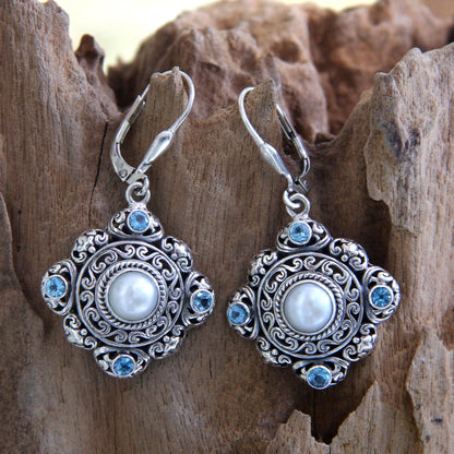 Blue Topaz & Pearl Earrings